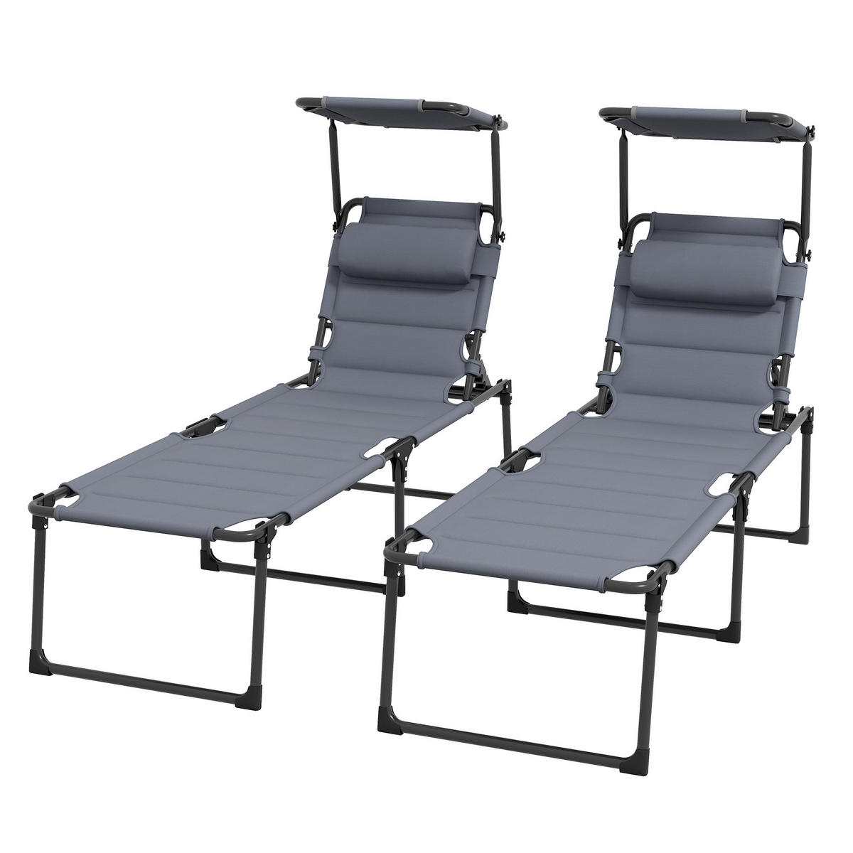 SONNENLIEGE 2er-Set DE-15617 klappbar, mit verstellbarem Sonnendach Grau - Grau, Metall (200/45/70cm) - ComfortXL