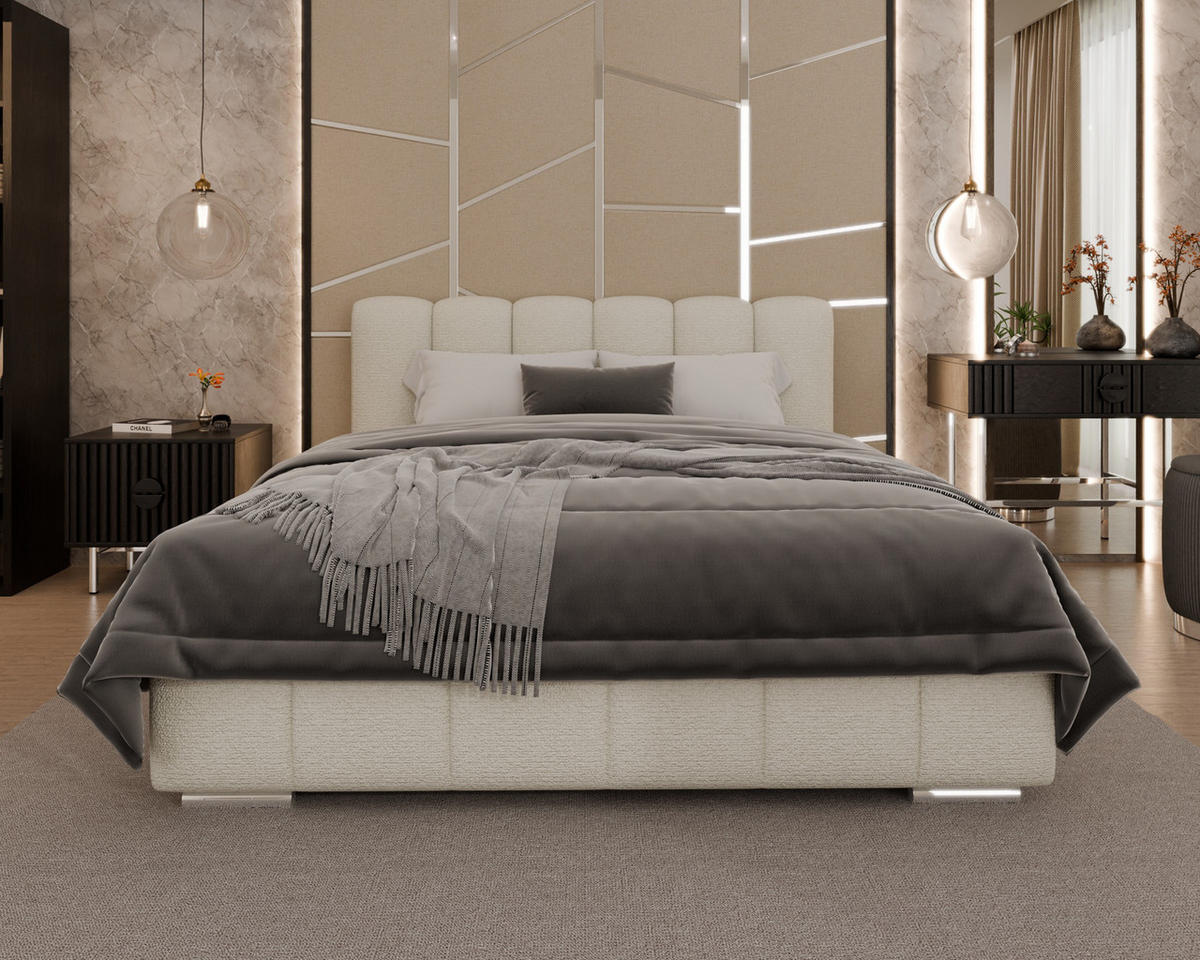 POLSTERBETT Zaira 160x200cm – Elegantes Polsterbett für modernen Wohnstil , ohne matratze, creme - Creme, Holz (140/200cm) - Homesy