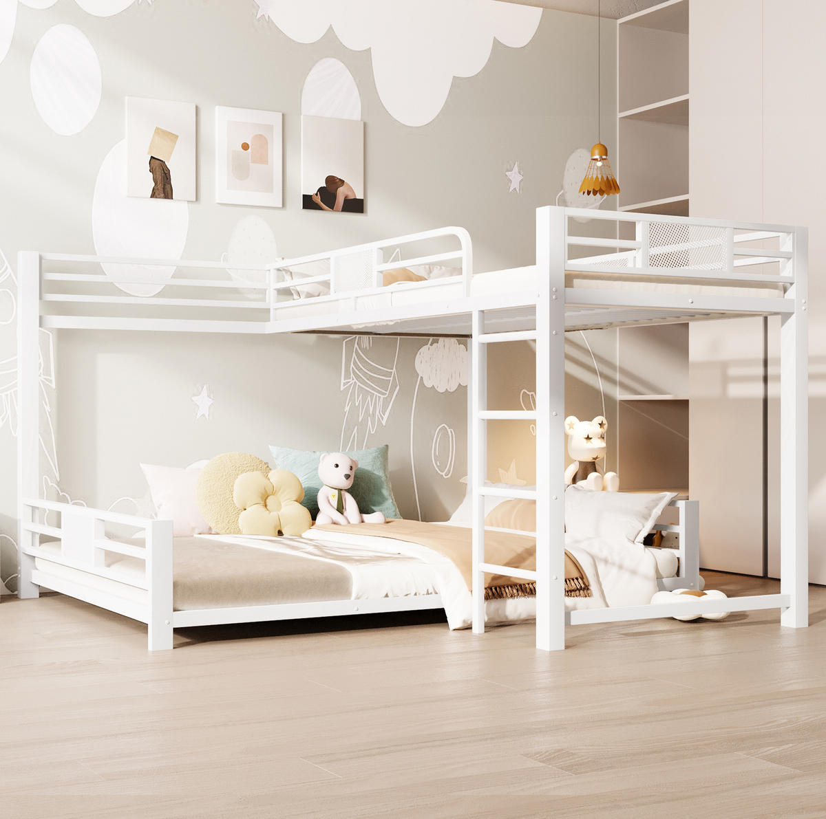 ETAGENBETT 90/200 cm über 140/200 cm, Weiß aus Metall - Weiß, Metall (140/200cm) - MIVRAY