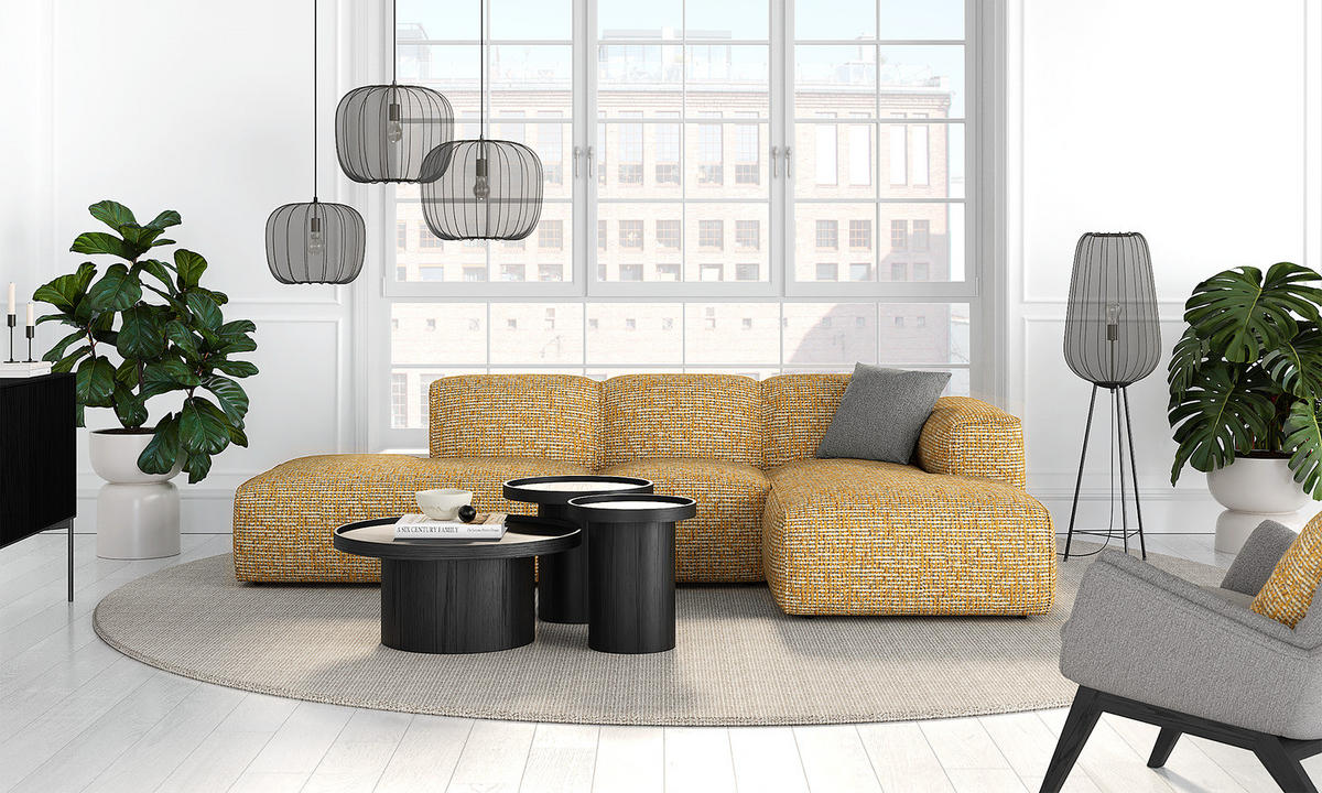 ECKSOFA mit Chaiselongue - Schwarz/Honig, Kunststoff/Textil (290/173cm) - home24