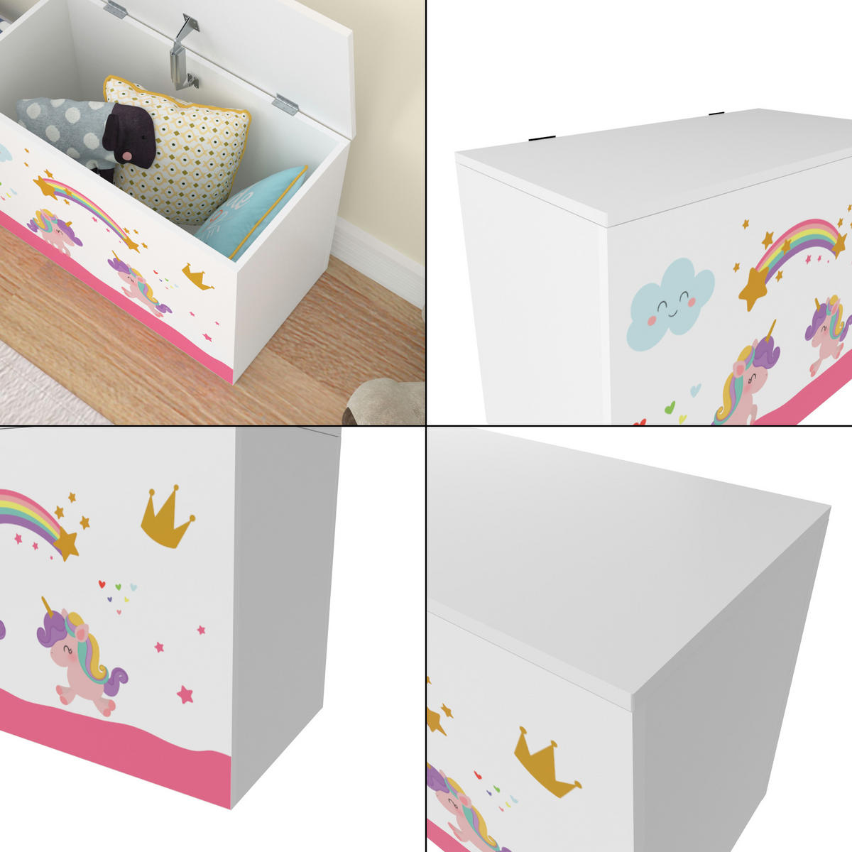 HRACÍ PŘÍSTROJ Oleiros - bílá/růžová, kompozitní dřevo (60/30cm) - [en.casa]