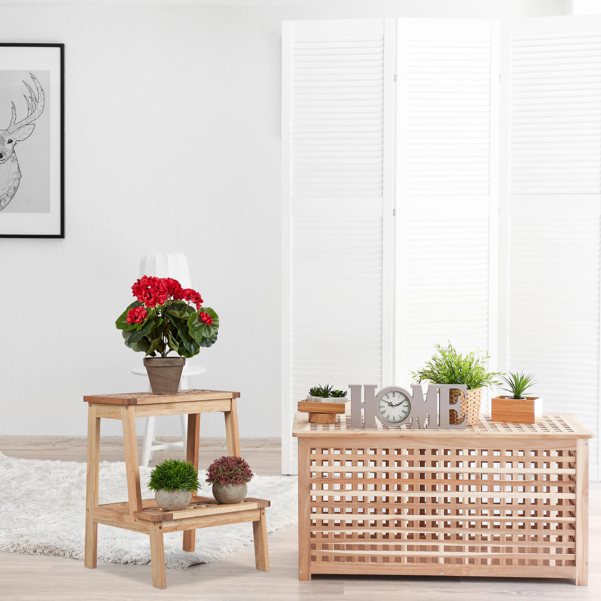 TRITTHOCKER - Hellbraun, Holz (38/47/38cm) - Relaxdays