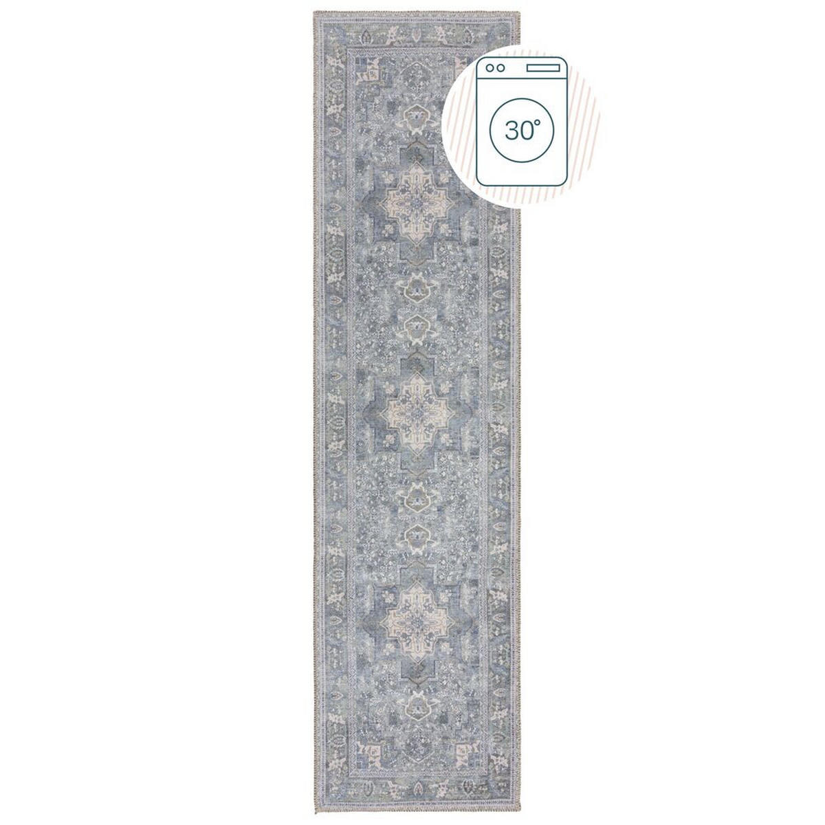 TEPPICH maschinenwaschbar Vintage-Design, recycelt HALD, Türkis 60x230 cm - Türkis, Textil (60/230cm) - KADIMA DESIGN