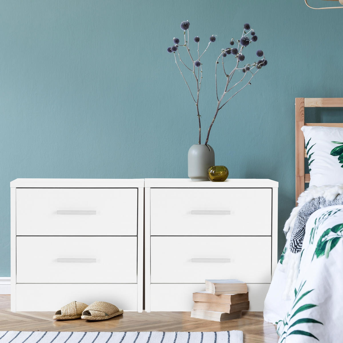 NACHTTISCH rechteckig Weiß 38/37/34 cm - Weiß, Holzwerkstoff (34/38/37cm) - ML-DESIGN