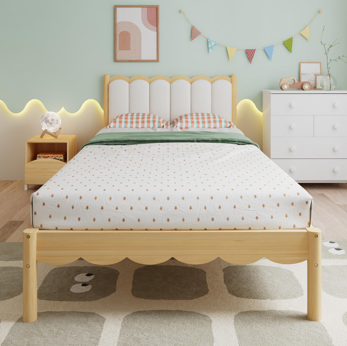 KINDERBETT 90/200 cm aus Holz mit gepolstertem PU-Kopfteil Beige/Natur - Beige, Holz (90/200cm) - Modenvie