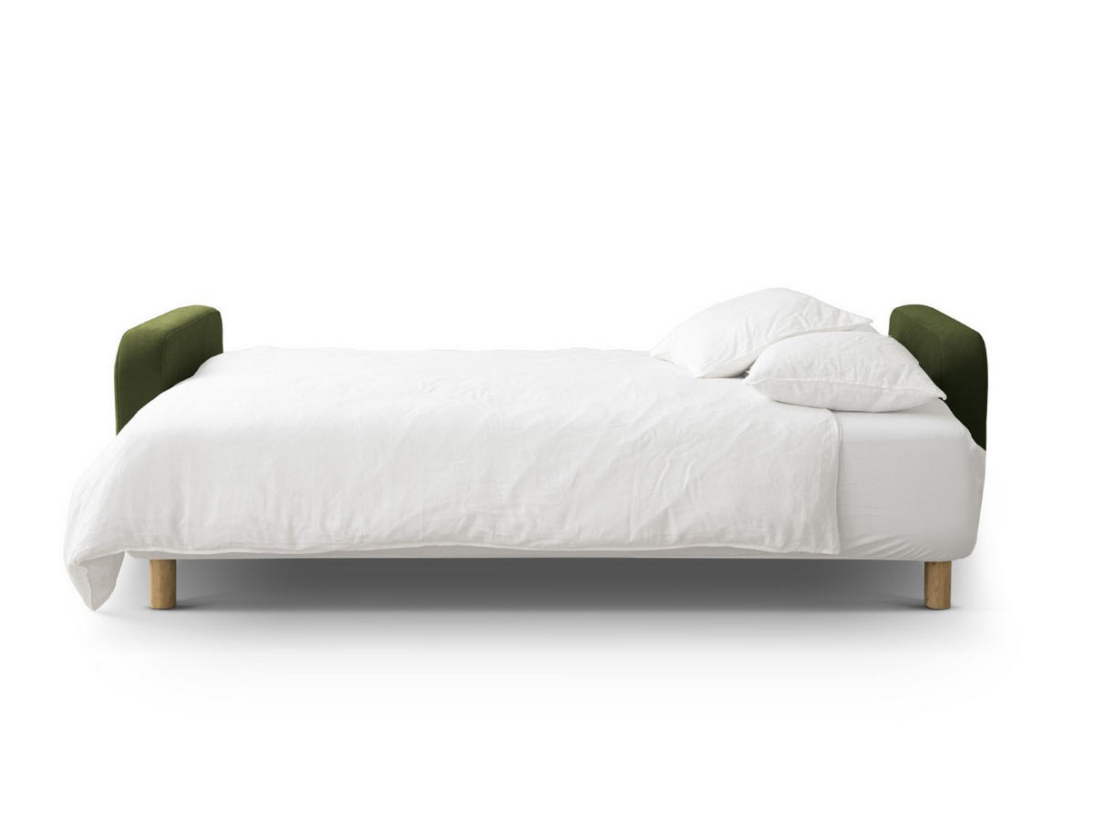SOFA ausklappbar mit Bettkasten Elen aus strukturiertem Stoff grün 3 Sitzplätze - Grün, Textil (231/86/106cm) - Micadoni