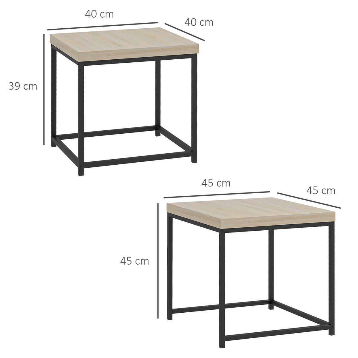COUCHTISCH DE-15757 2er-Set nestbar Hellholz - Naturfarben, Metall (45/45/45cm) - ComfortXL