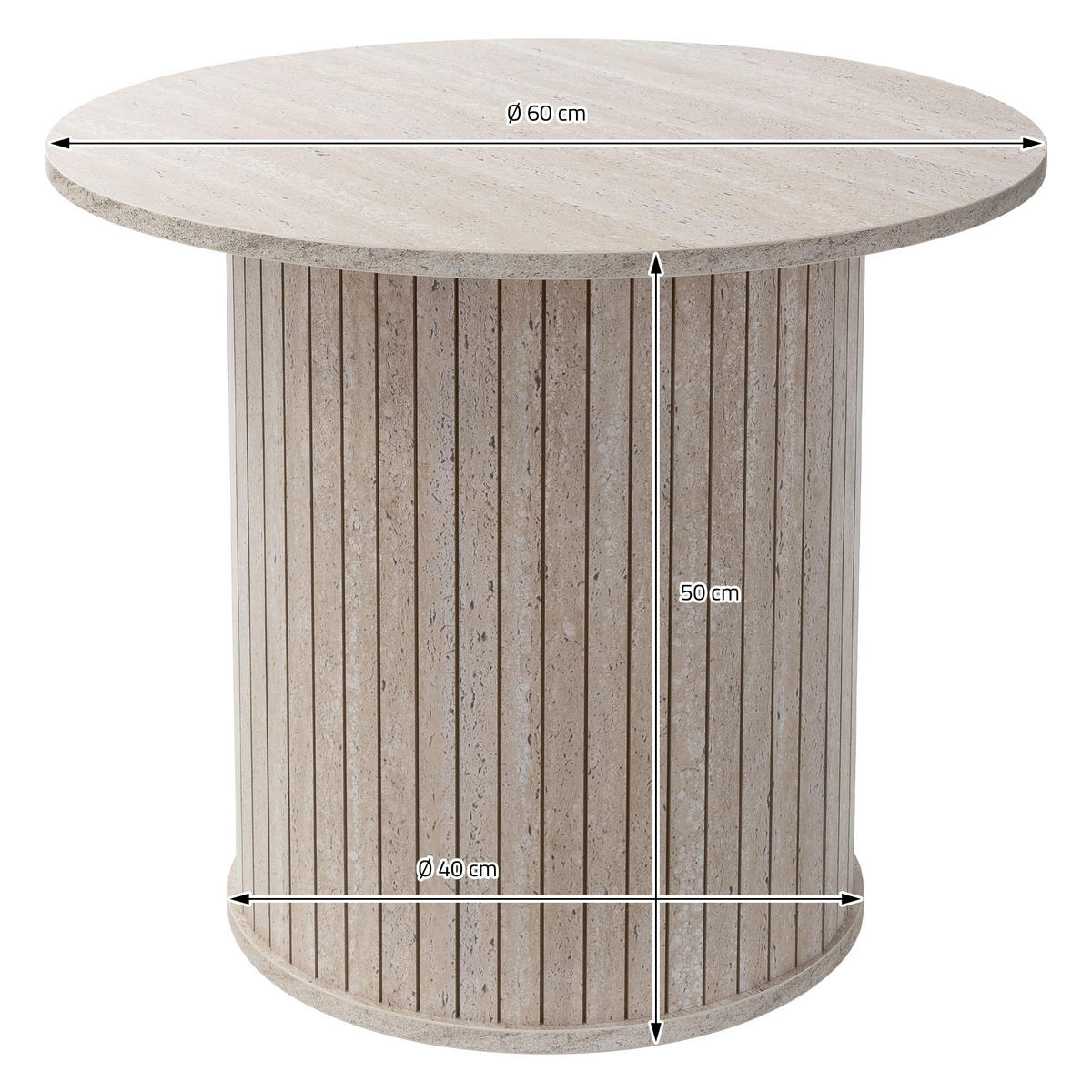 COUCHTISCH rund Ø60 x 50 cm Stein-Optik Beige - Beige, Holz (60/60/50cm) - ML-DESIGN