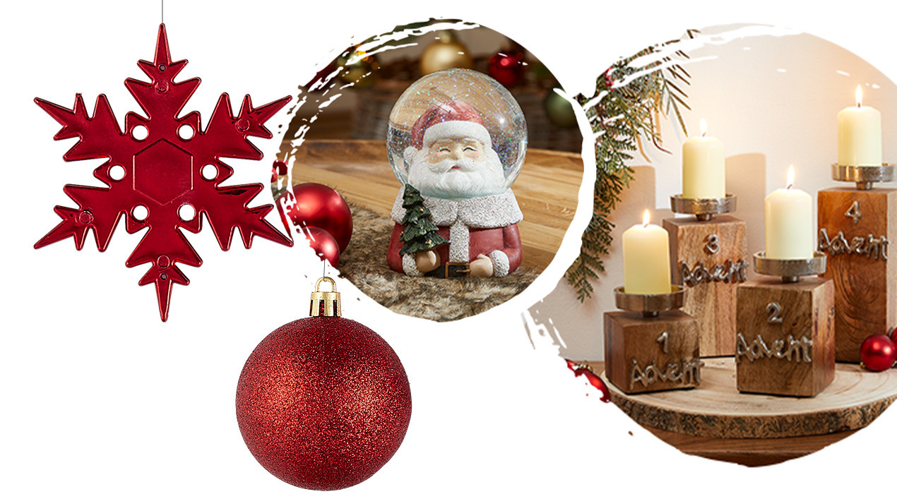 Weihnachtliche dekoration in rot sowie Holztöne