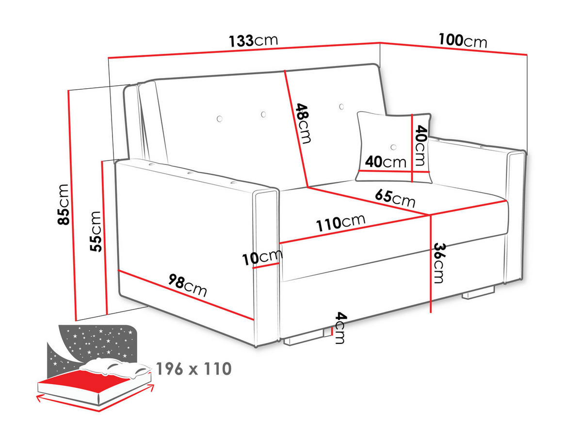 SCHLAFSOFA Viva Sonic II - Türkis/Schwarz, Holz/Textil (133/85/100cm) - MIRJAN24