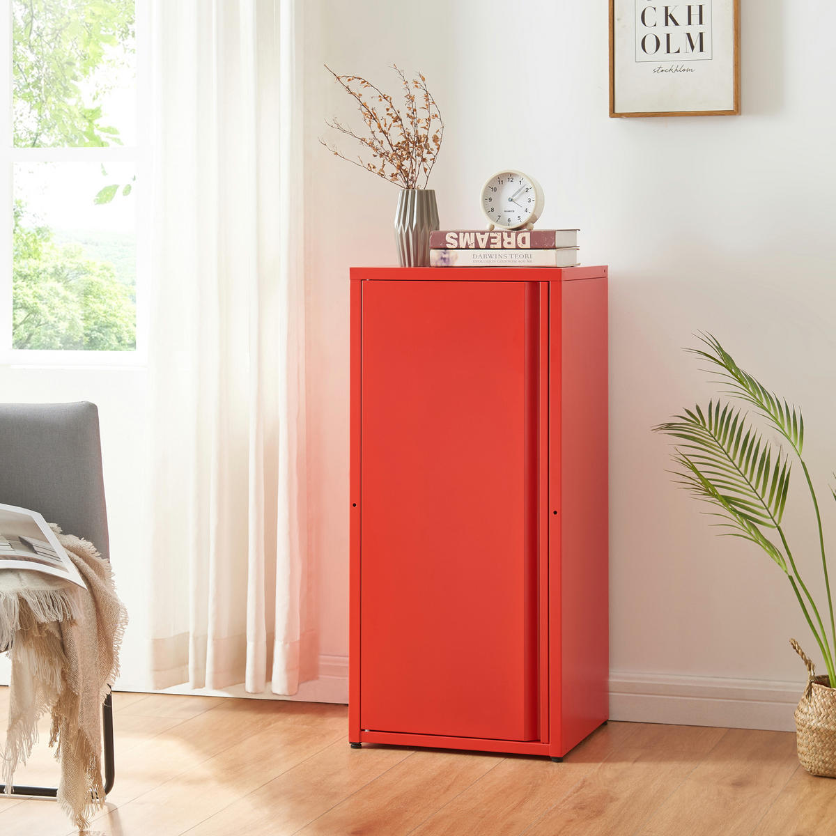 AKTENSCHRANK Burlöv - Rot, Metall (40/88/35cm) - [en.casa]