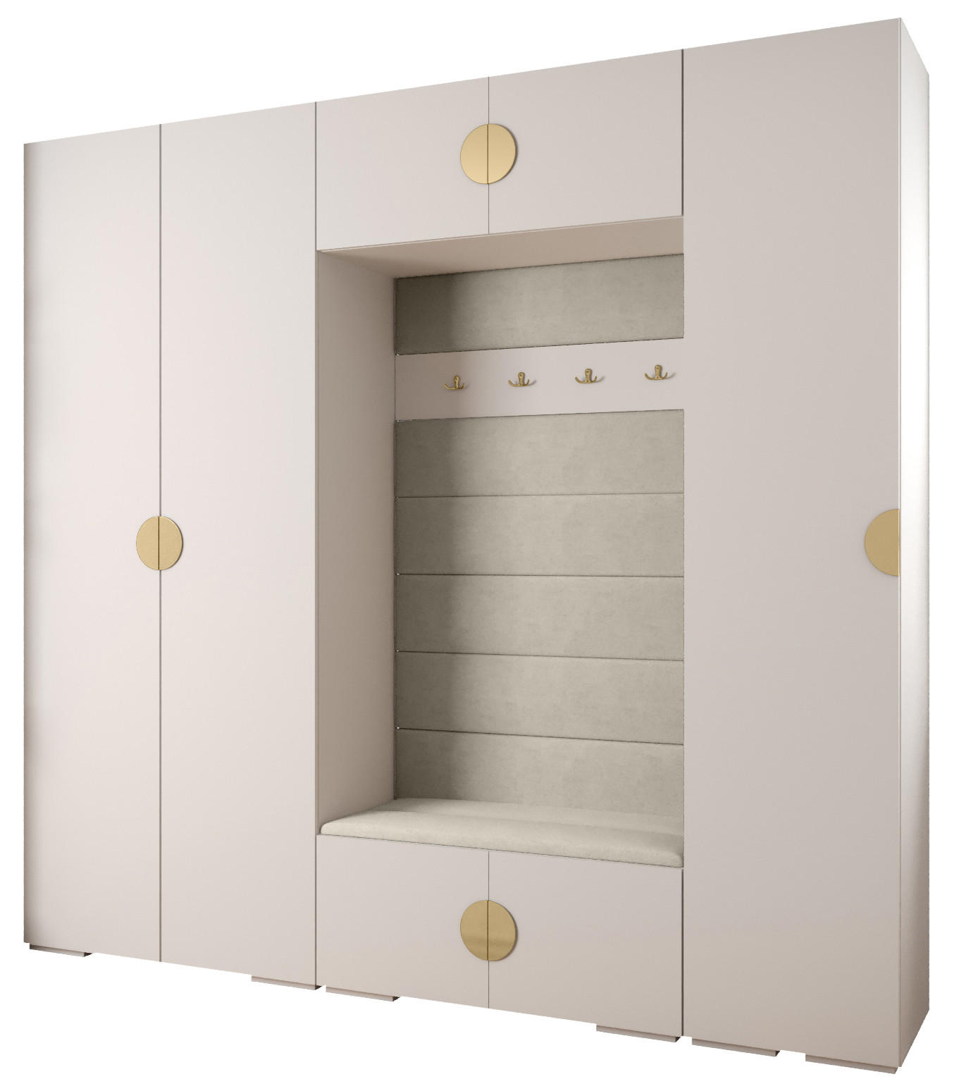 Abiks Möbel Garderoben-Set Weiß, Beige, Gold 250x236.7x47 cm