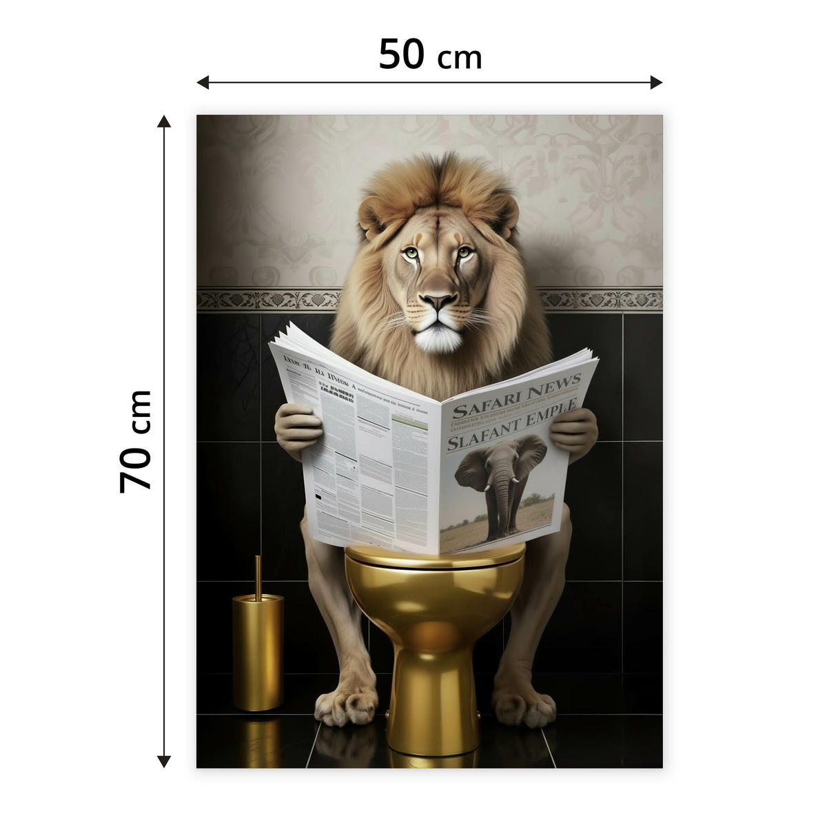 POSTER für WC Badezimmer LÖWE in Toilette Zeitung Abstraktion 50x70cm - Gelb/Beige, Papier (50/70/70cm) - Muralo