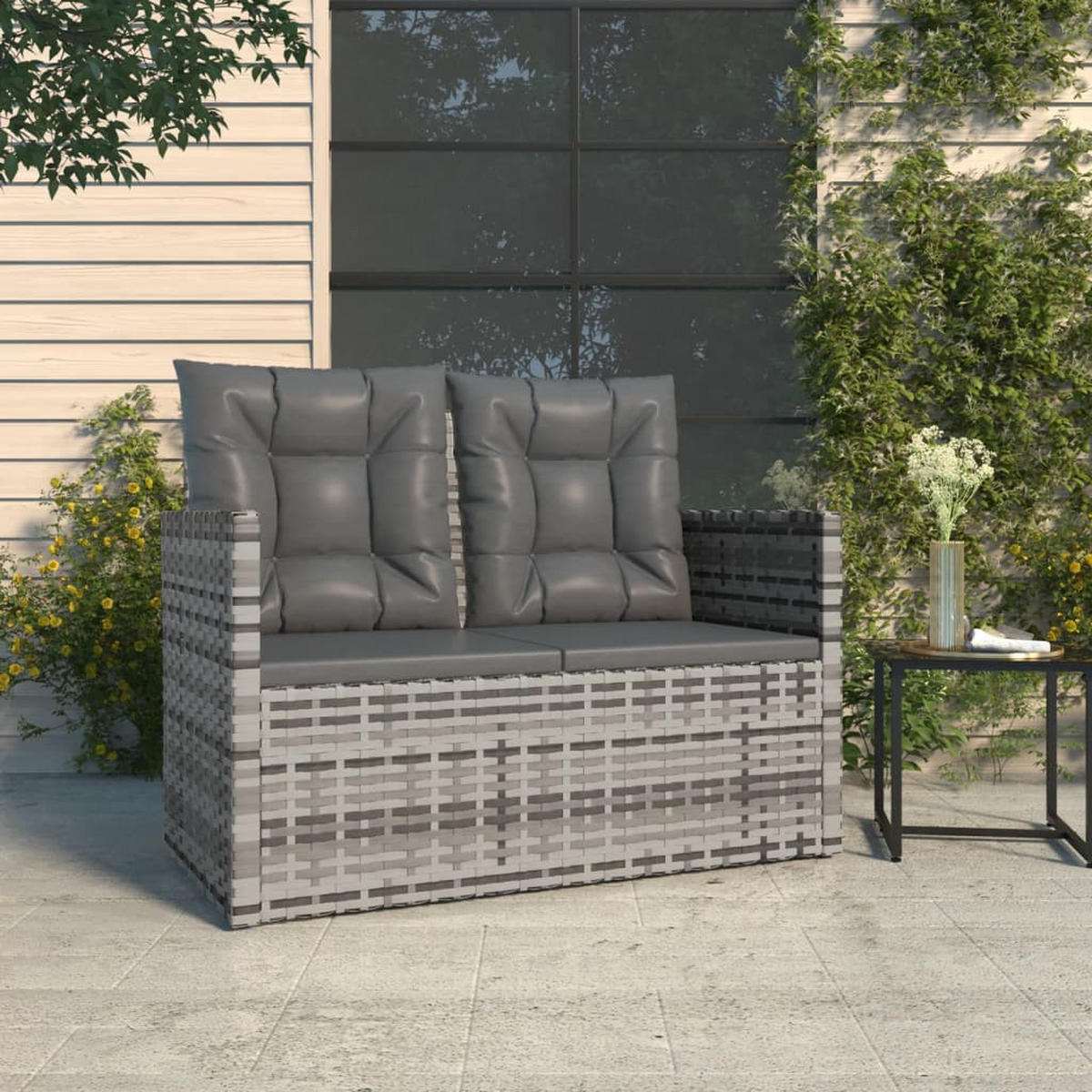 GARTENBANK mit Kissen Grau 105 cm Poly Rattan - Grau, Kunststoff (105/75/56cm) - furnicato