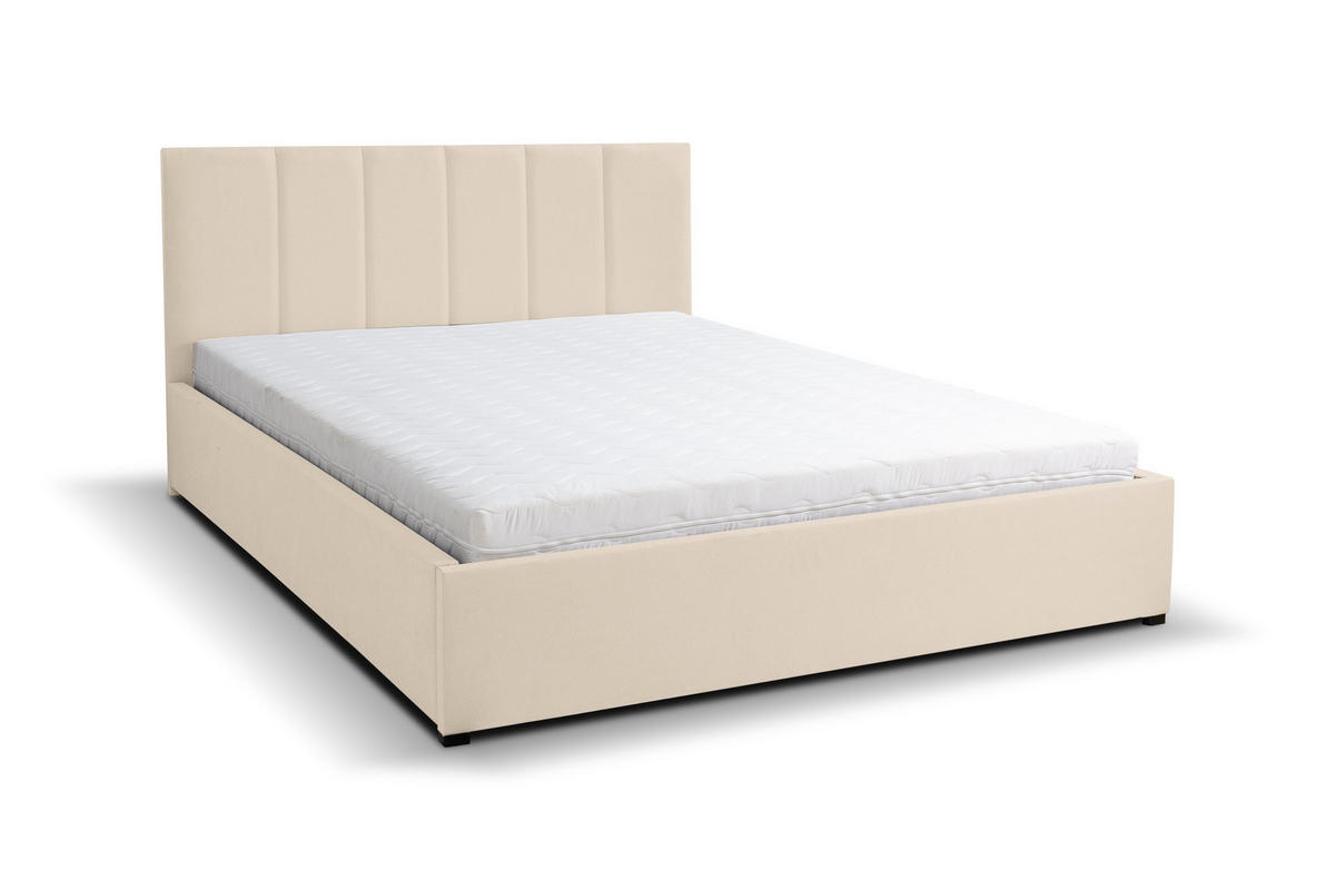 POLSTERBETT LISA mit Kopfteil, 180 x200 cm, Doppelbett mit Bettkasten und Lattenrost aus Velourstoff, Velourstoff, Frabe: Beige - Beige, Holz/Kunststoff (180/200cm) - VENASI MÖBEL