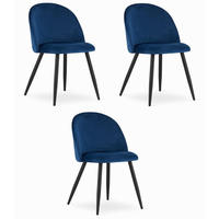 ESSZIMMERSTUHL 3-er Set BELLO marineblauer Sitz, schwarze Beine - Schwarz/Dunkelblau, Textil (46/76.5/42.5cm) - Valora