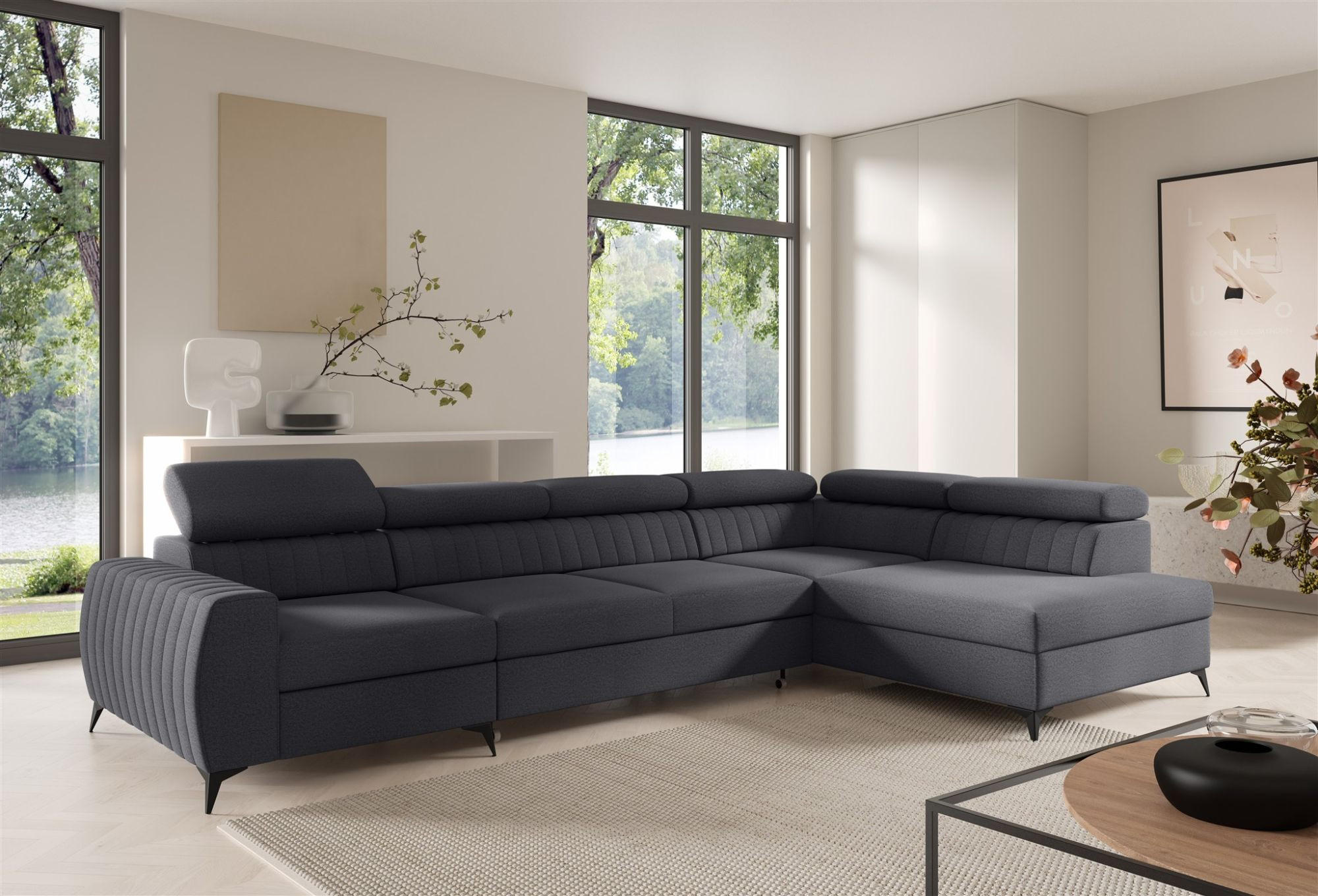 ECKSOFA Toronto Xl - Dunkelgrau, Holzwerkstoff/Textil (340/200cm) - Fun Möbel