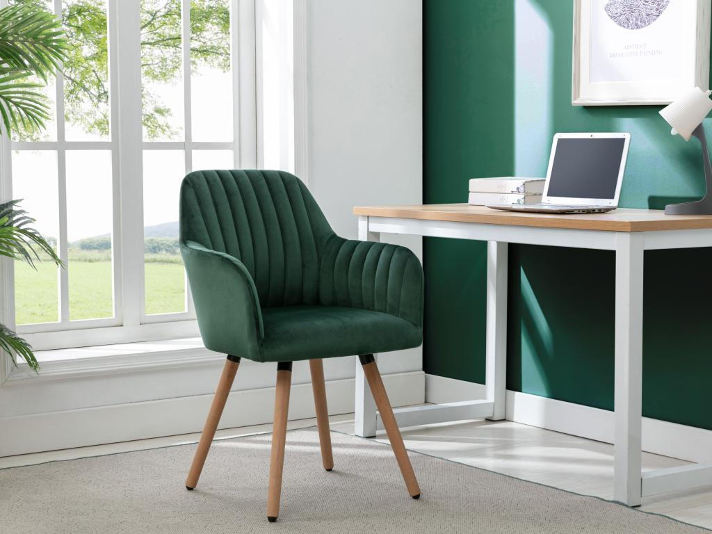 STUHL mit Armlehnen - Samt & Metall in Holzoptik - Dunkelgrün - ELEANA - Grün, Textil (58/85/56cm) - Vente-Unique