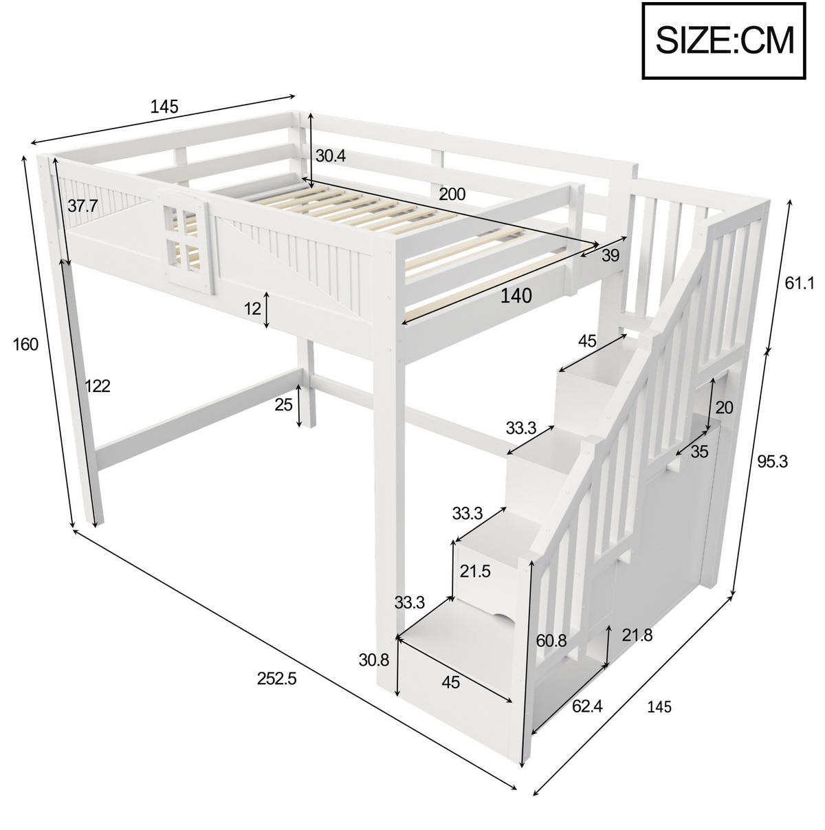 HOCHBETT 140/200 cm aus Massivholz mit Sicherheitsgitter, Weiß - Weiß, Holz (140/200cm) - OKMYHOME
