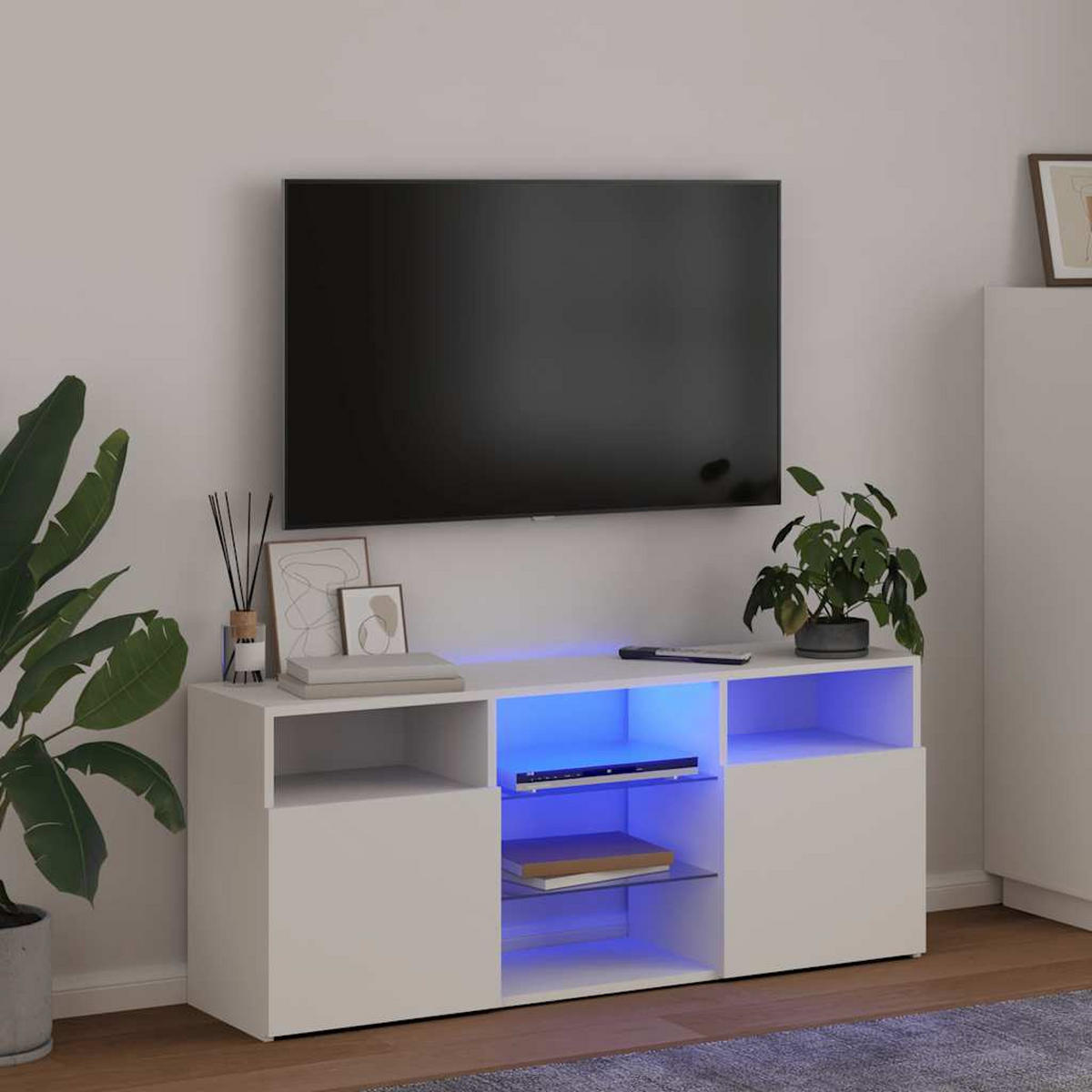 TV-SCHRANK Mit Led-Leuchten Weiß 120/30/50 Cm - Weiß, Holz (120/50/30cm) - vidaXL