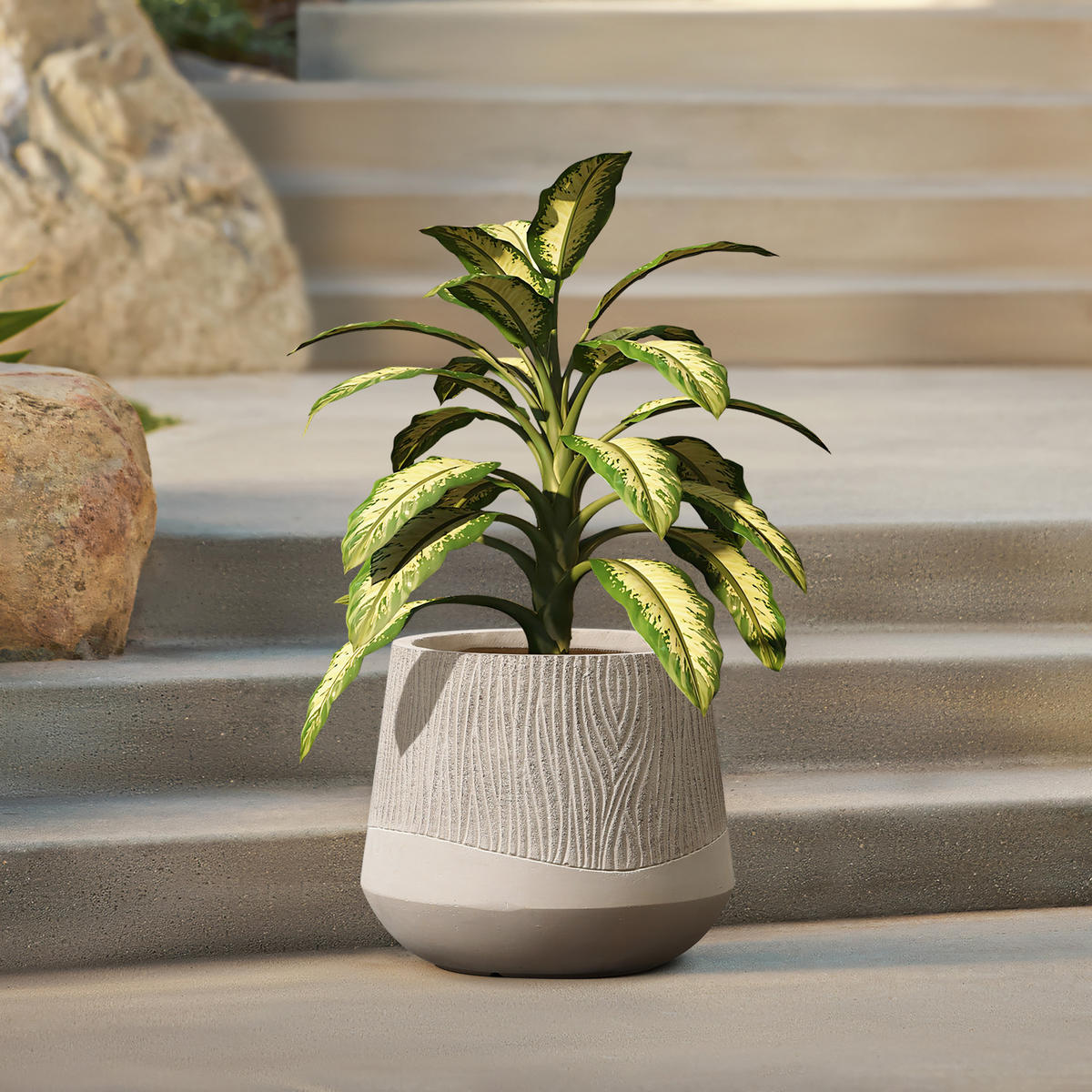 KERAMIK-BLUMENTOPF cremefarben, Ø 31 × H 27 cm - Weiß, Naturmaterialien (27cm)