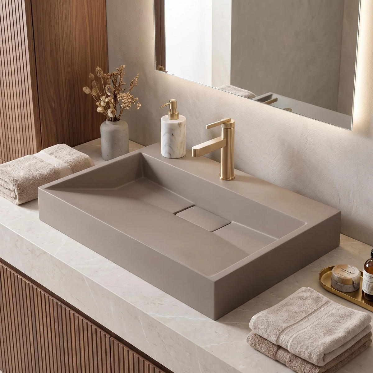 WASCHBECKEN Konglomerat Rea Goya Taupe 70cm - Beige, Keramik (46/14/70cm) - REA