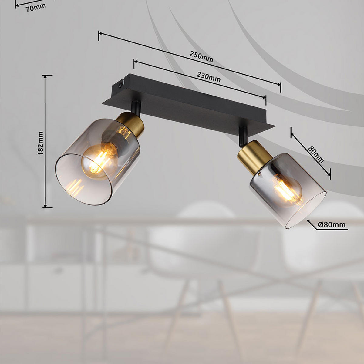 DECKENLEUCHTE Metall Schwarz Gold - Schwarz, Glas (25/8/18.2cm) - Globo Lighting