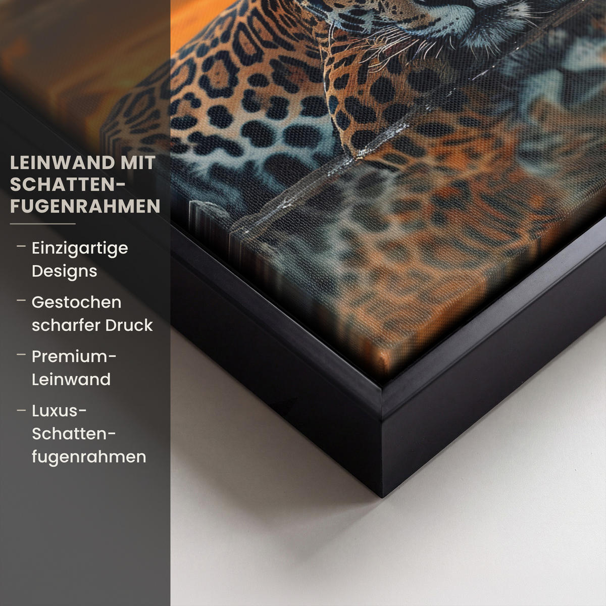 LEINWAND Bilder mit Rahmen - Natur - Leopard - Tier - Sonnenuntergang - Modern - 20x20 - Orange, Textil (20/20cm) - MuchoWow