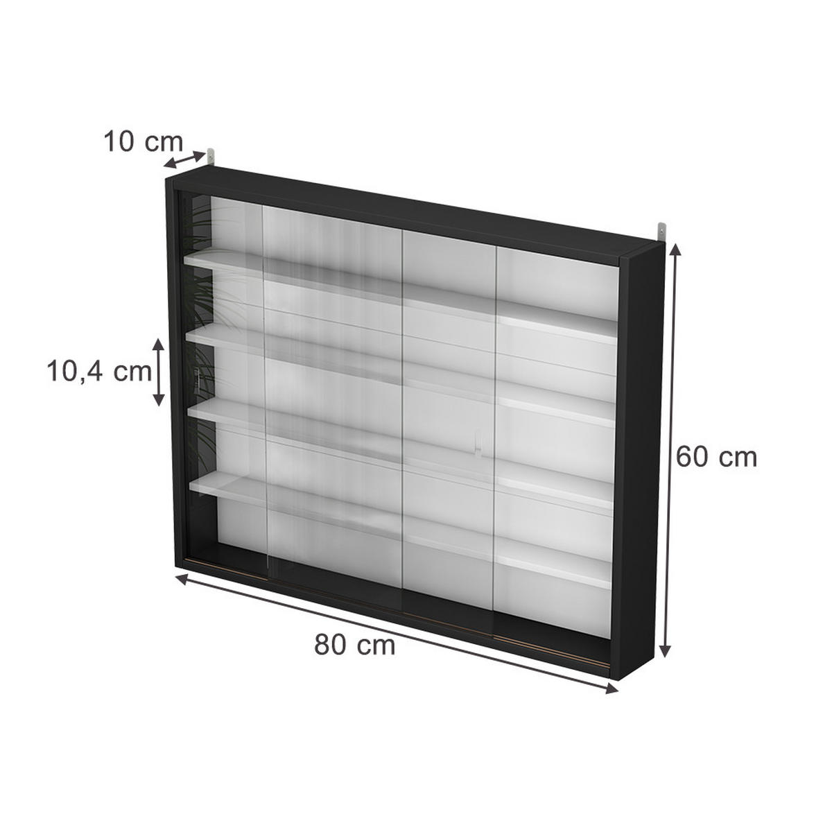NÁSTĚNNÁ VITRÍNA Showla Černá/bílá - bílá/černá, kompozitní dřevo (80/60/10cm) - Vicco