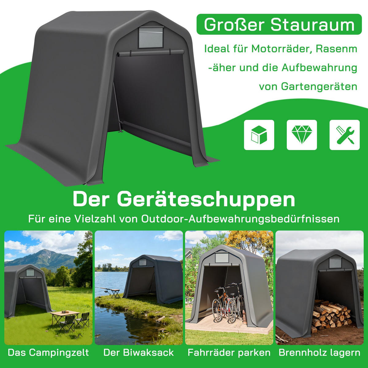 FAHRRADGARAGE, Reißverschlusstür Lagerzelt - Silberfarben, Metall (183/217/245cm) - Gisaae