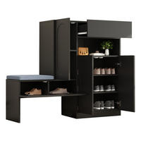 SCHUHSCHRANK mit Sitzbank 130 x 35 x 110 cm Schwarz - Schwarz, Holzwerkstoff (35/110/130cm) - Beauniv