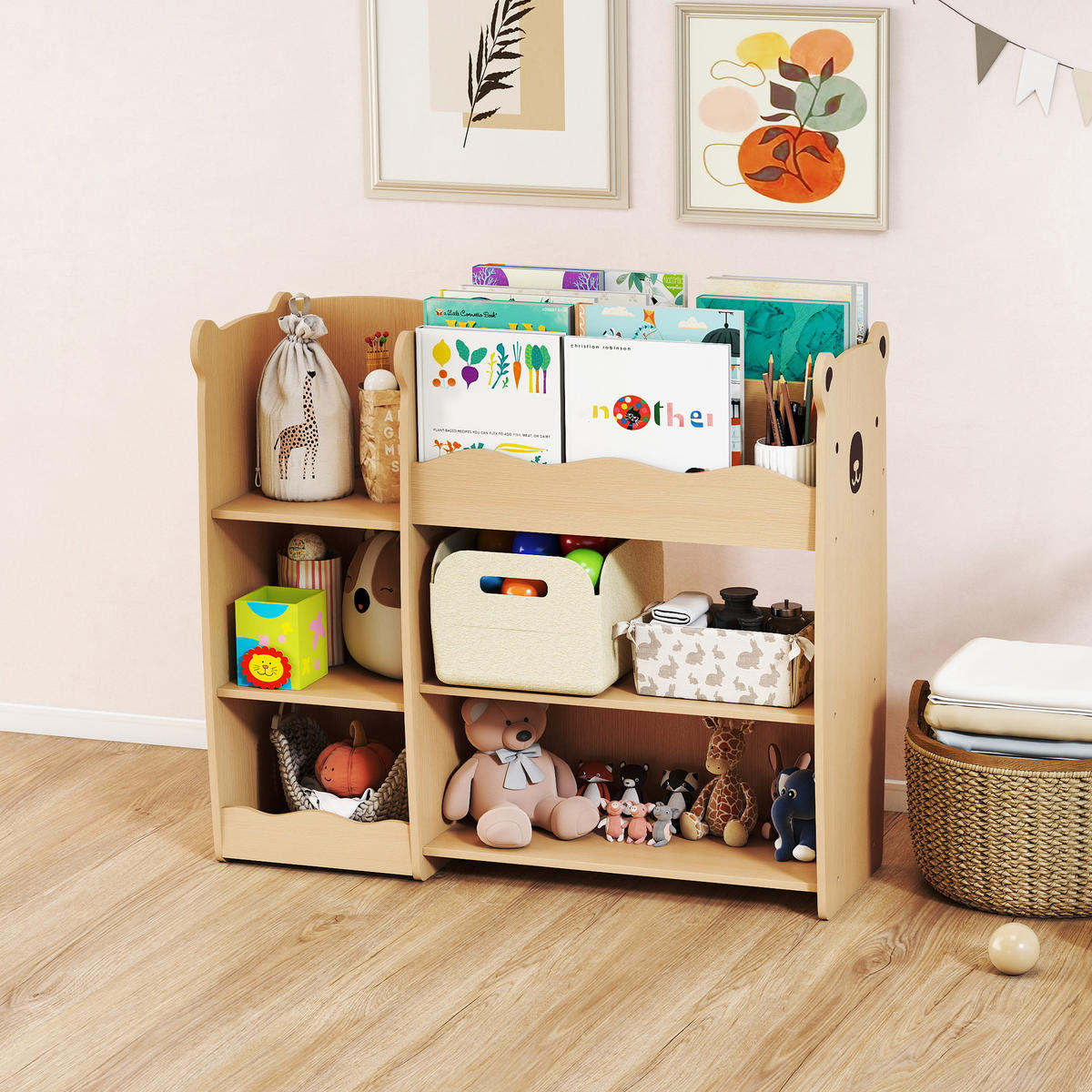 KINDERREGAL DE-17275 3 offene Ebenen mit Bären-Design Natur - Naturfarben, Holzwerkstoff (92/79/29cm) - ComfortXL