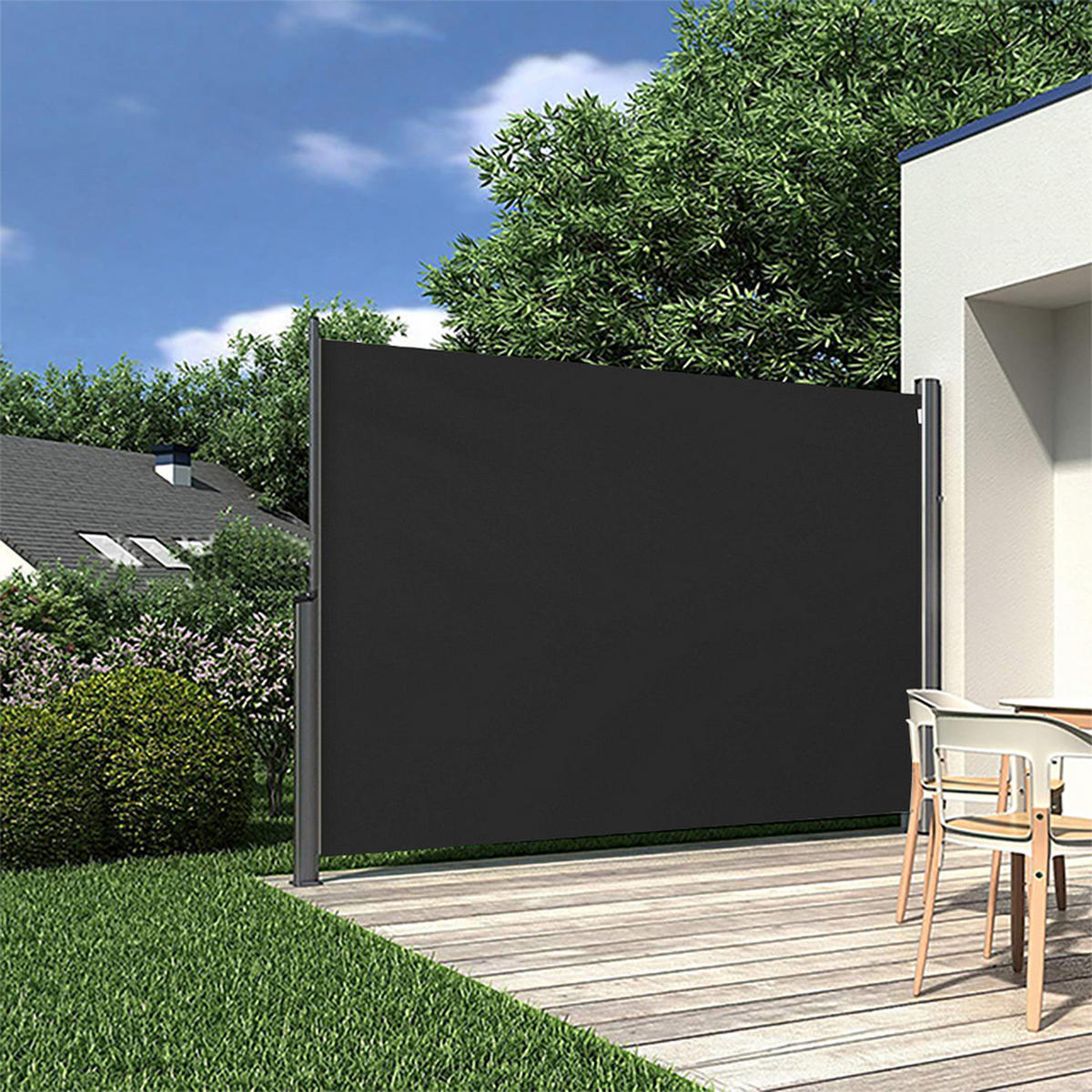 SEITENMARKISE für Privatsphäre Outdoor-Retraktabile - Schwarz, Metall (400/180cm) - Livingandhome