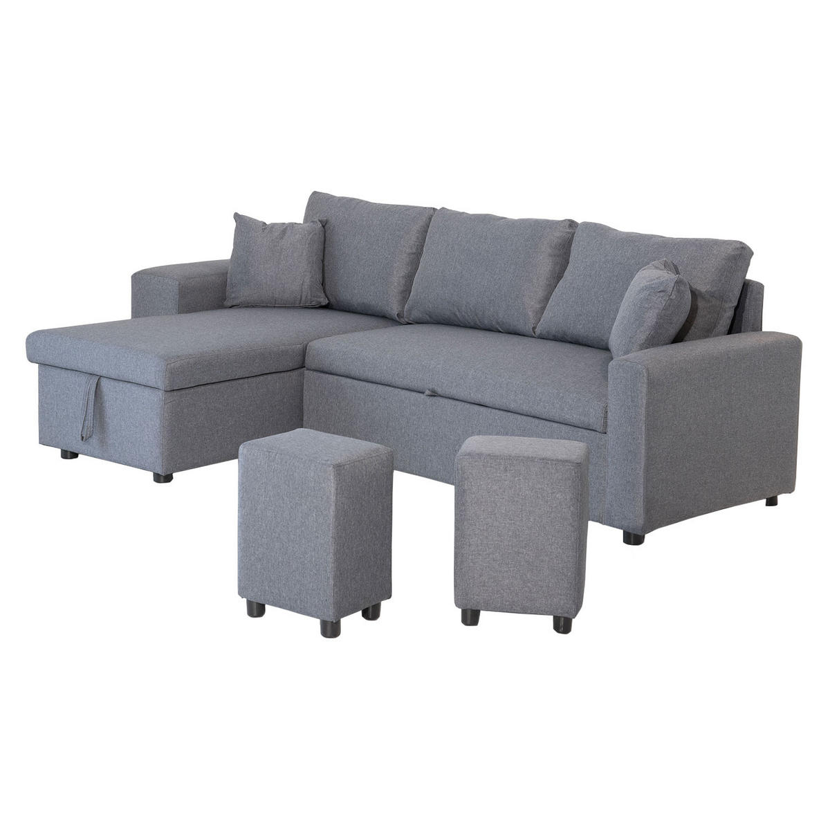 ECKSOFA Tony Grau Meliert 3 Plätze - Grau, Textil (146/238cm) - Happy Garden