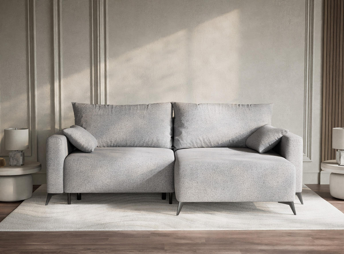 ECKSOFA MIT SCHLAFFUNKTION Leon Hellgrau Webstoff - Hellgrau/Schwarz, Holz/Holzwerkstoff (239/148cm) - Maison de Reve