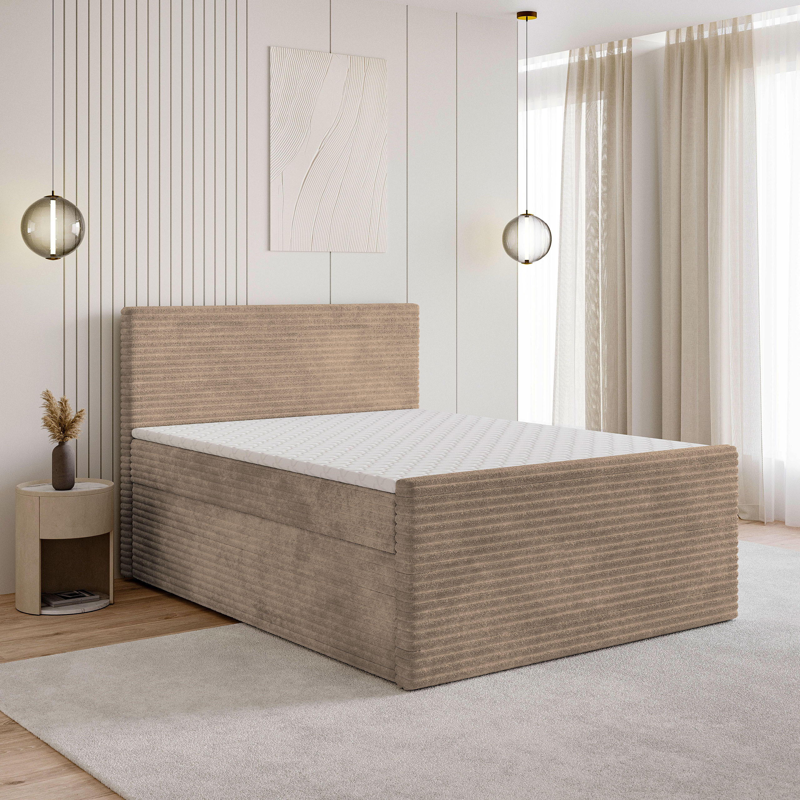 BOXBETT NOLEN 160x200 cm mit Matratze und Topper - Beige - Beige, Holz (160/200cm) - MASSENO