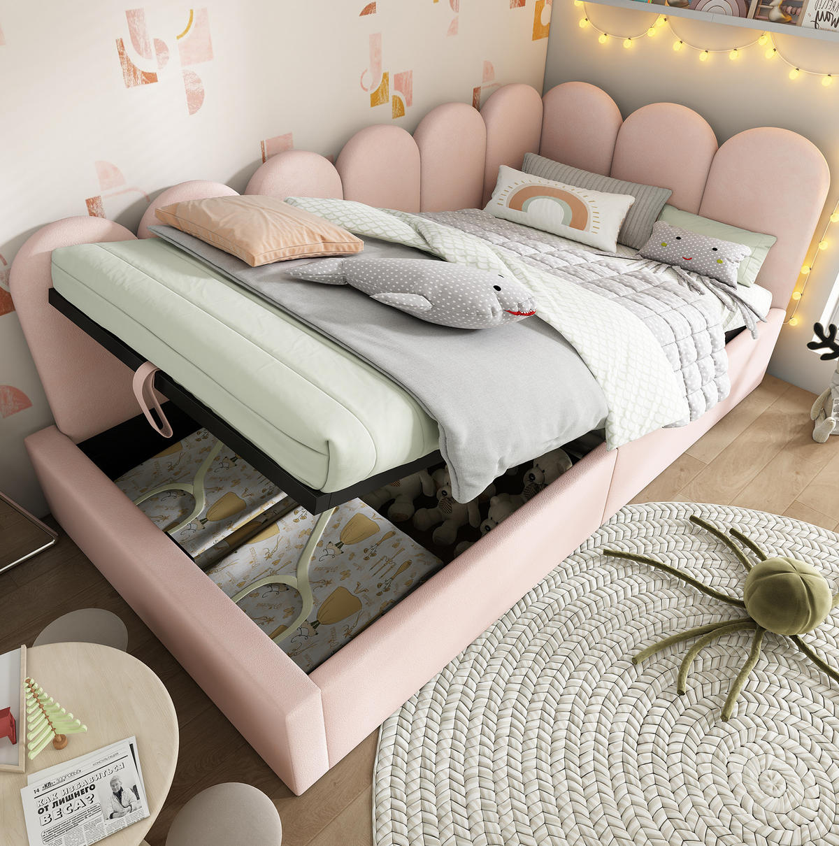 TAGESBETT mit hydraulischem Stauraum 90x200 cm Samt Rosa - Pink, Metall (90/200cm) - Beauniv