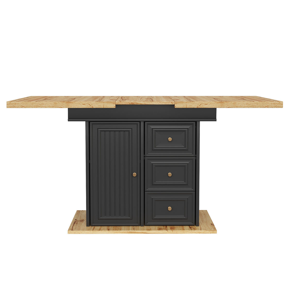 ESSTISCH 110-140x80x75 cm in Natur und Schwarz aus MDF in Holzoptik ausziehbar - Naturfarben, Holzwerkstoff (140/80/75cm) - Modfu