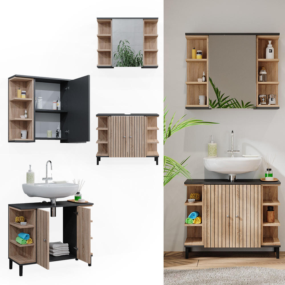 BADMÖBEL-SET Aquis Sonoma 2 Teile - Anthrazit/Sonoma Eiche, Holzwerkstoff (79.6/64/32cm) - Vicco