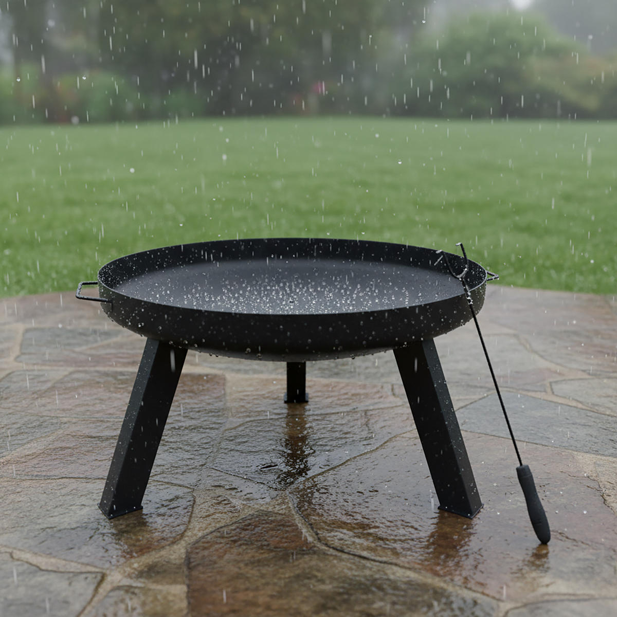 FEUERSCHALE Schwarz Stahl mit Schürhaken 64 cm - Schwarz, Metall (64/36/64cm) - Relaxdays