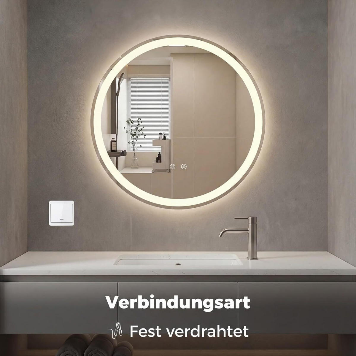 BADSPIEGEL rund silber - Silberfarben, Glas (60/60/2.9cm) - COSTWAY