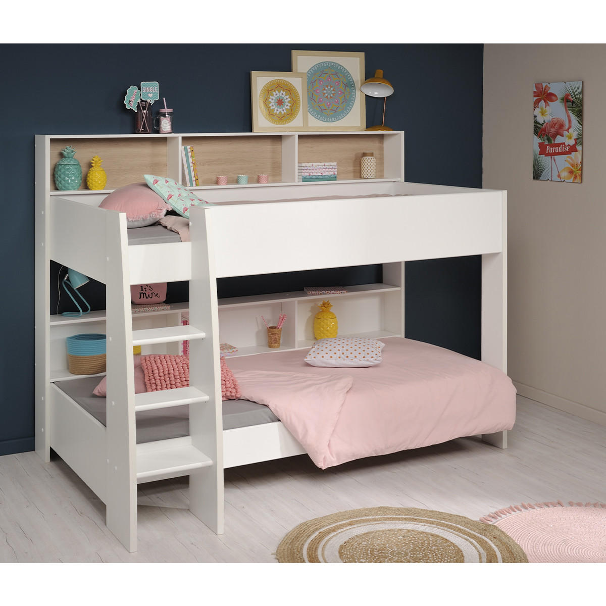 HOCHBETT mit Nischen - 90x200 cm - Leo - Weiß, Holzwerkstoff (90/200cm) - Calicosy