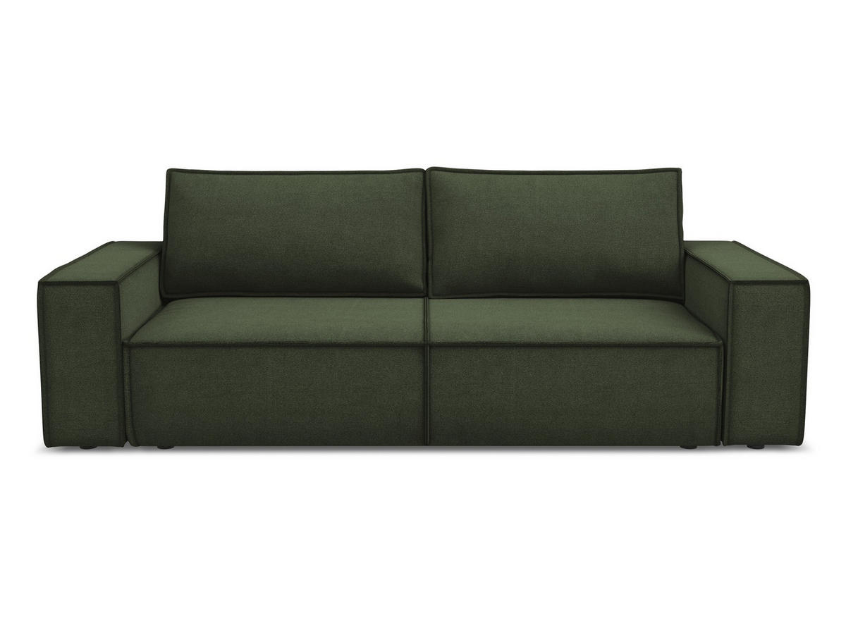 3-SITZER SOFA mit Schlaffunktion Strukturstoff Stoff Grün - Schwarz/Olivgrün, Kunststoff/Textil (255/85/105cm) - Makamii