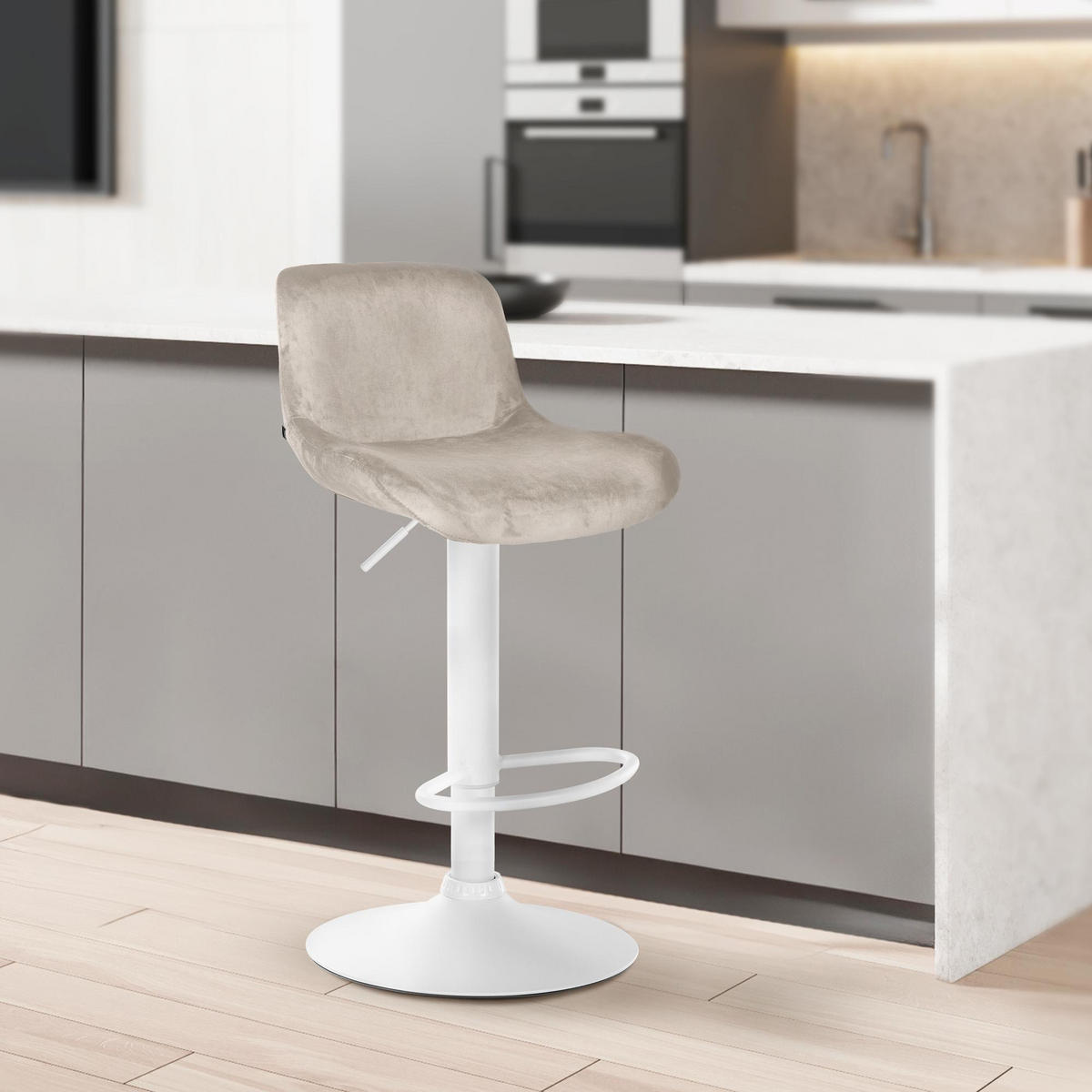 BARHOCKER 2er Set Salomon Weiß Samt creme - Naturfarben/Weiß, Textil/Metall (50/106/52cm) - TPFLiving