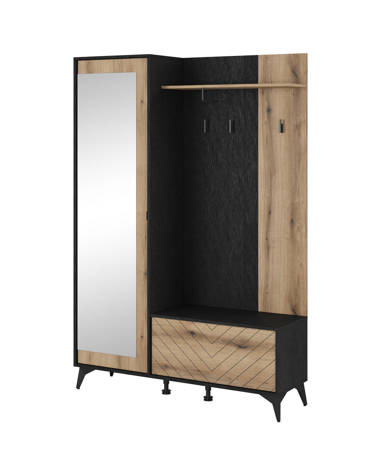 GARDEROBE DIAMOND 134 cm (Evoke Eiche, Schwarz, Spiegel, Gefräste Front, Metallfüße) - Eichefarben/Schwarz, Holz/Holzwerkstoff (131/192/40cm) - Ravio