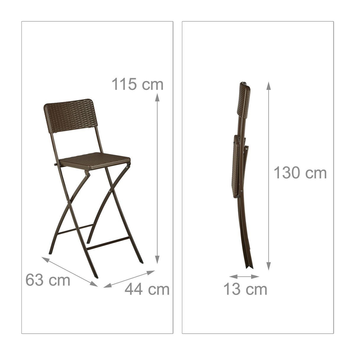 2XBARHOCKER - Dunkelbraun/Braun, Kunststoff/Metall (44/115/63cm) - Relaxdays