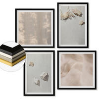 WANDBILDER 4er-Set - 50x50 cm & 40x60 cm Schwarzer Rahmen - Boho-Stranddekorationen aus Steinen - Schwarz, Kunststoff (50/50cm) - ArtPrintCave