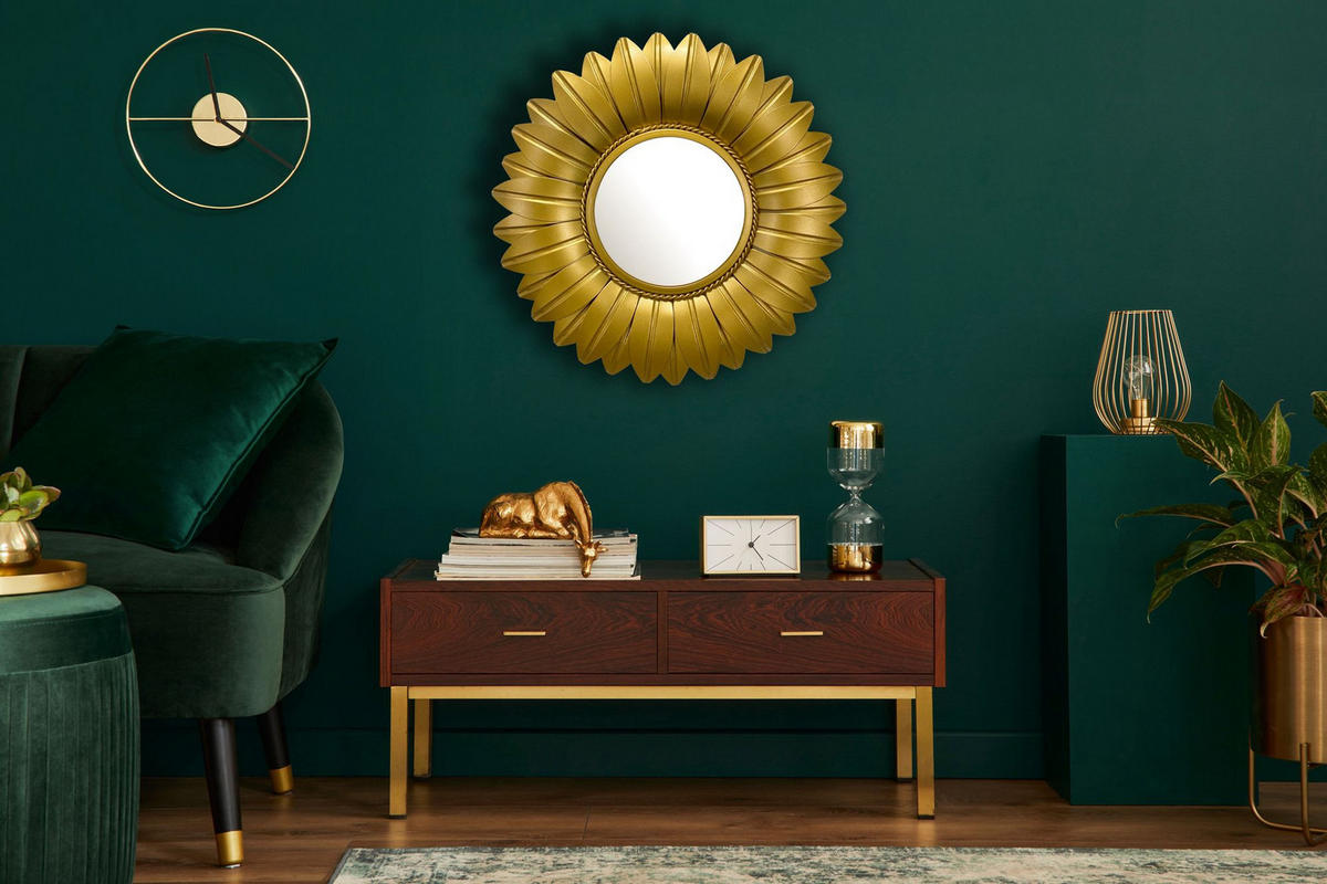 WANDSPIEGEL Rund Metall Gold 60 cm Sonnenblumenform - Goldfarben, Glas (60/60/4cm) - KADIMA DESIGN
