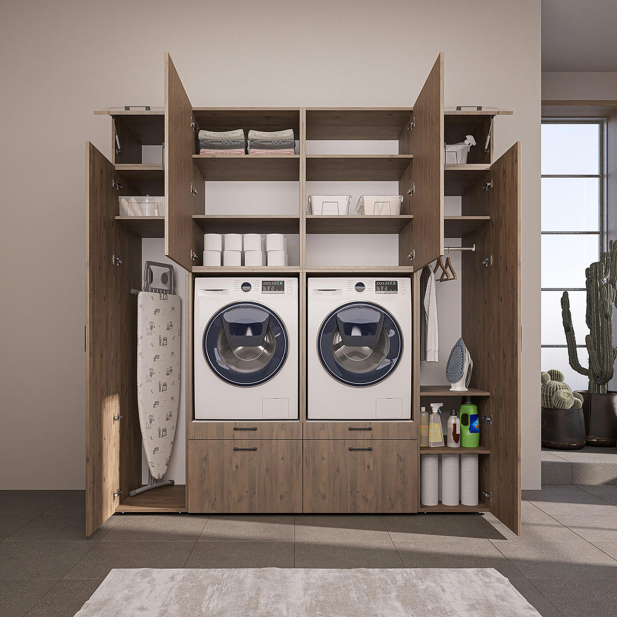 WASCHMASCHINENSCHRANK Serie 2 224cm Breit, 240cm Hoch - Eichefarben, Holzwerkstoff (224/240/67cm)