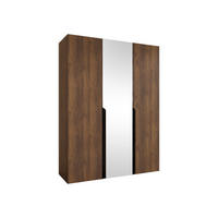 DREHTÜRENSCHRANK Mila II 150 - Nussbaumfarben/Schwarz, Holzwerkstoff/Kunststoff (150/202/52cm) - MIRJAN24
